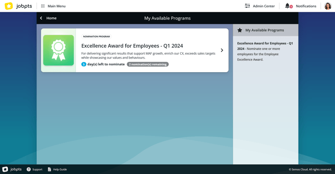 JobPts - My Available Programs Nomination